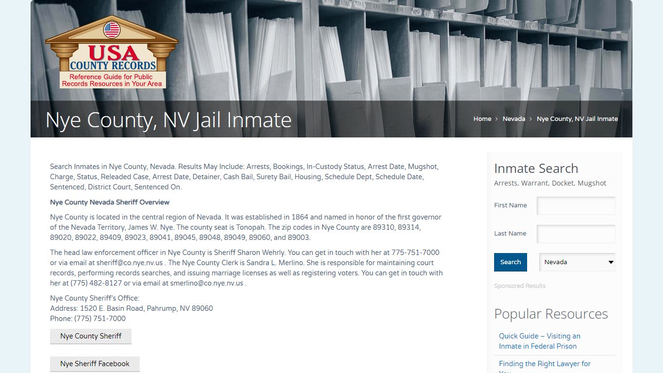 Nye County, NV Jail Inmate | Name Search